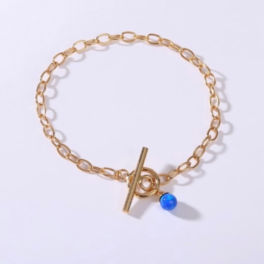 18k Gold Plating Over 925 Sterling Silver Opal Minimalist Link Bracelet